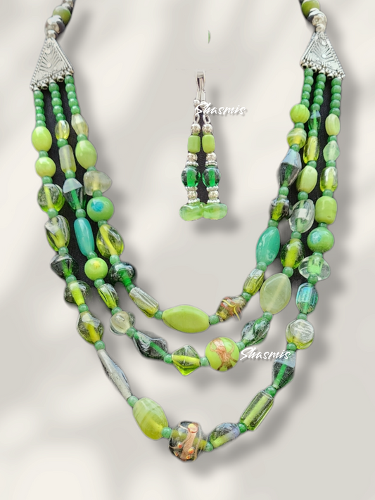 Green Shade Boho Fashionable Necklace With Earrings