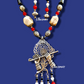 White and Black Beads Long Peacock Feather Silver Boho Necklace With Earrings