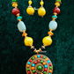 Navratna Stone Long Metal Necklace With Earrings