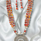 Silver Pendent With Red Shade Stone and Earrings