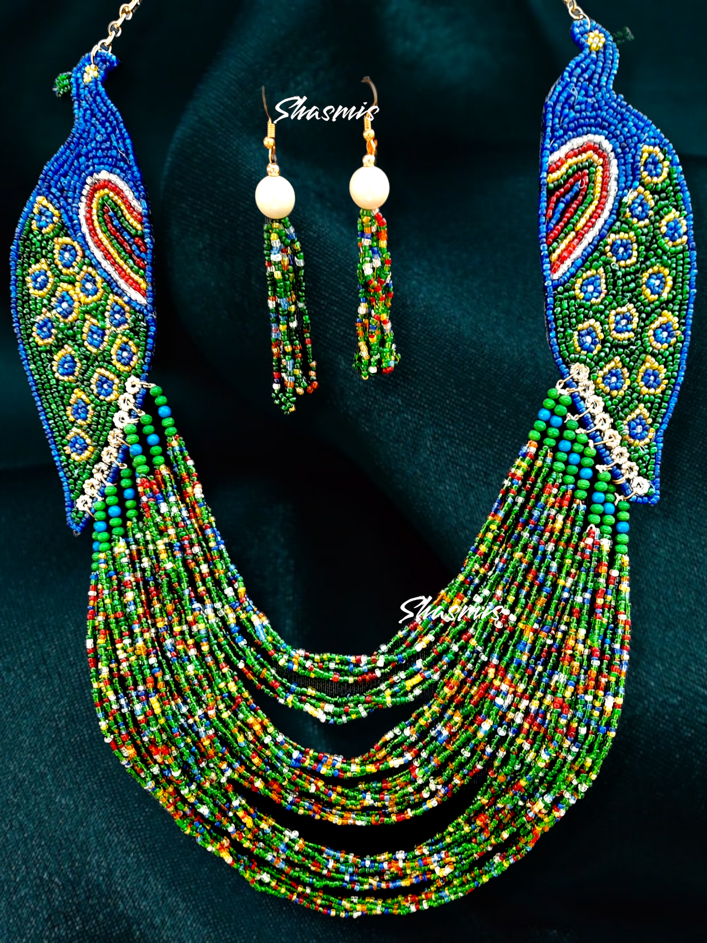 Peacock Beads Necklace  With Earrings