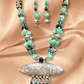 Turquoise Beads With Long Silver Necklace And Earrings