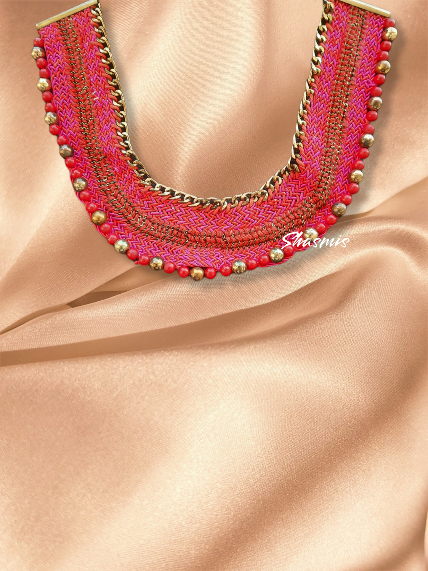 Pink Statement Neck Choker With Beads 