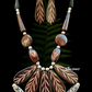 Long Carved Stones Beige Color Necklace With Earrings