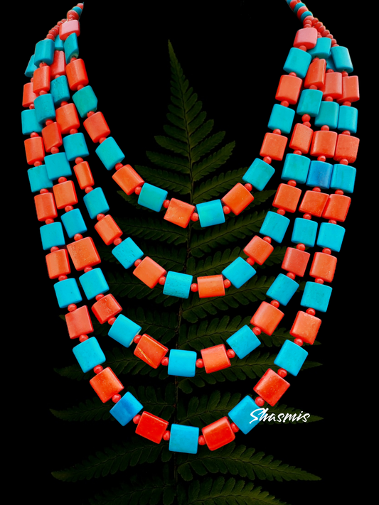 Long Layer Red and Blue Tibetan Necklace 