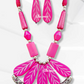Long Carved Stones Beige Color Necklace With Earrings