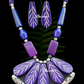 Long Carved Stones Beige Color Necklace With Earrings
