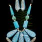 Long Carved Stones Beige Color Necklace With Earrings