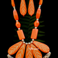 Long Carved Stones Beige Color Necklace With Earrings