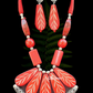 Long Carved Stones Beige Color Necklace With Earrings