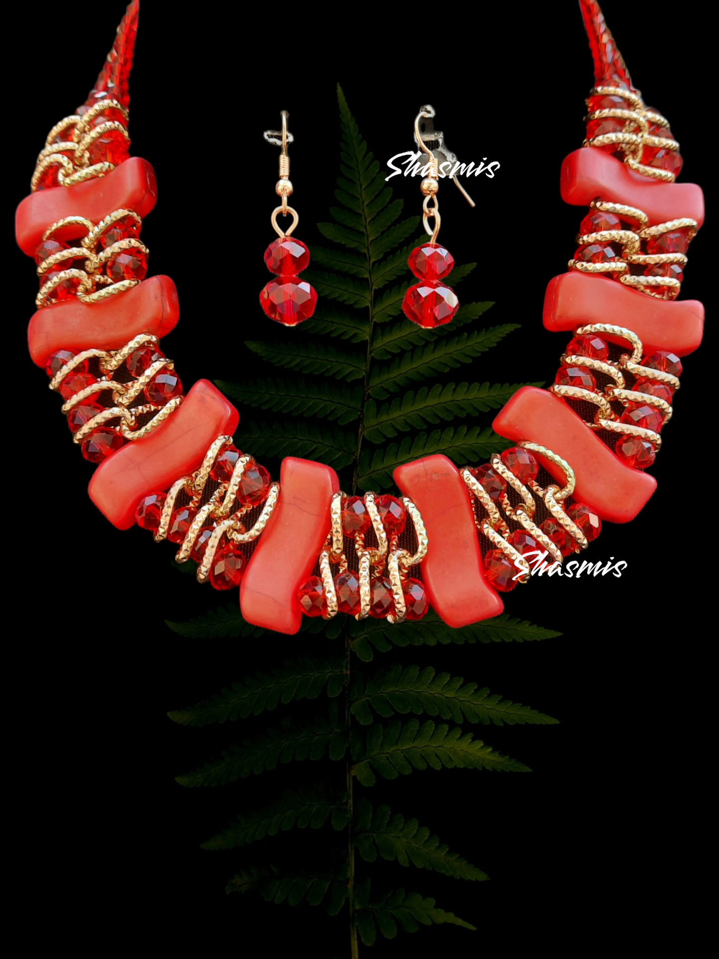 Red Stone Tibetan Necklace With Earrings