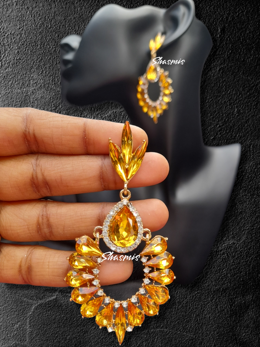 Yellow Color Stone Long Earrings