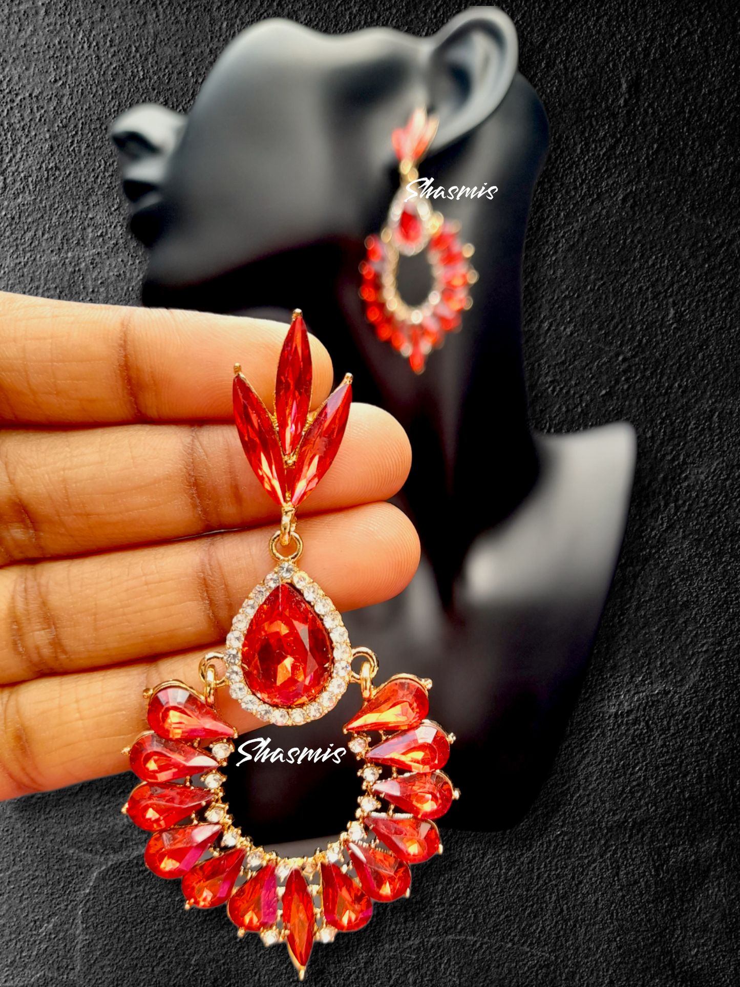 Red Color Stone Long Earrings