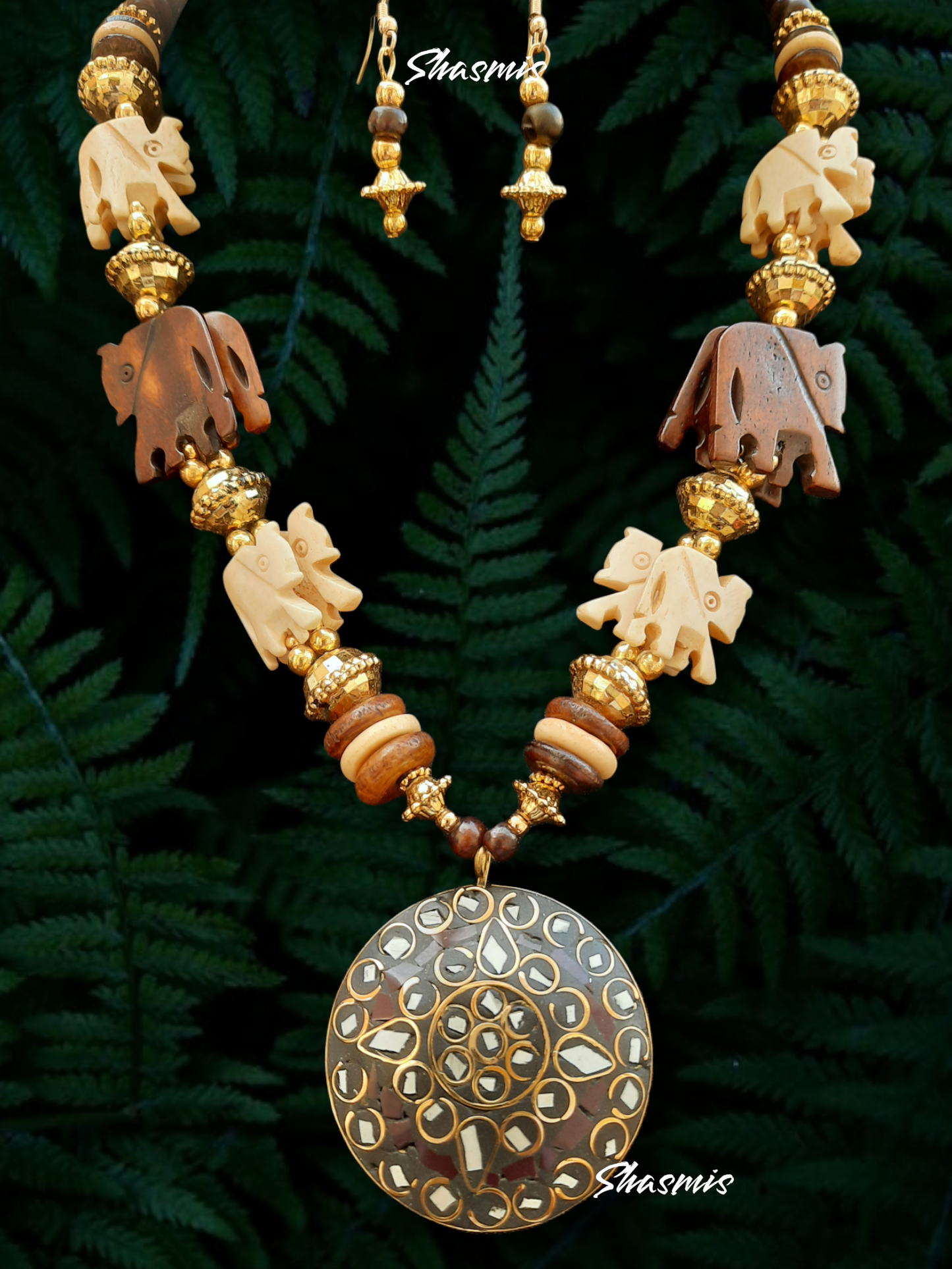 Wooden Long Elephant Tribal Necklace 