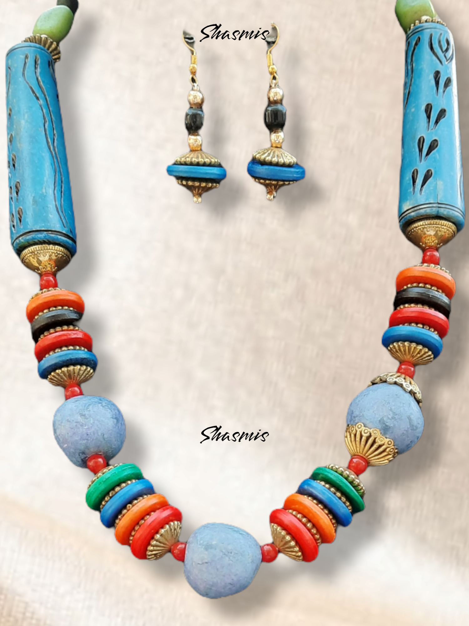 Maya Seed Beads Necklace GREEN Tibetan Pendant