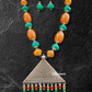 Silver Design Triangle Pendent Long Necklace With Earrings