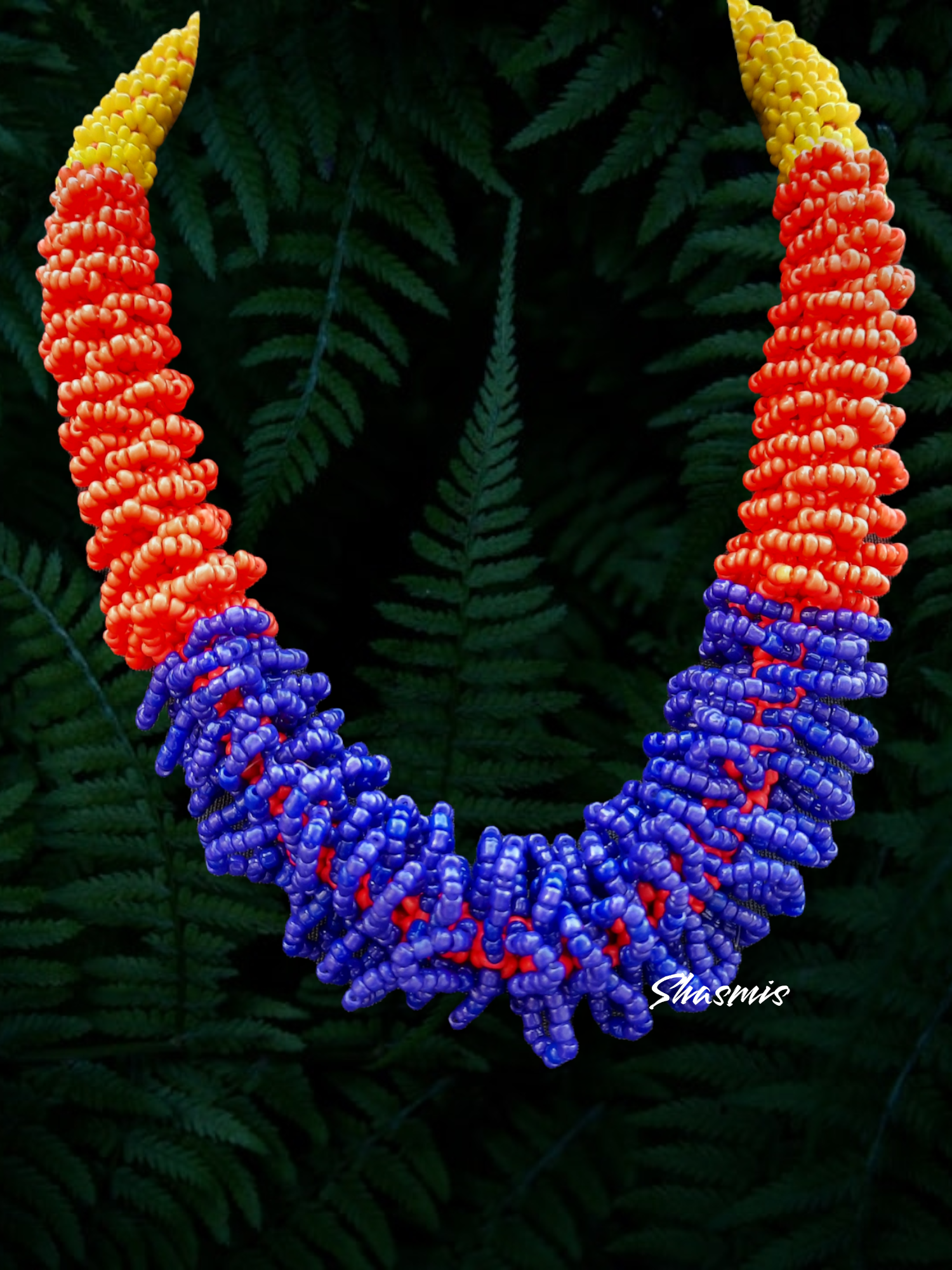 Small Blue, Red and Yellow Beads Necklace 