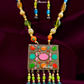 Long Multi Color Beads With Square Pendant Design Necklace And Earrings