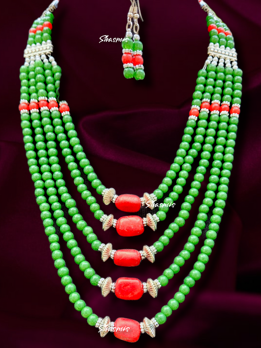 Long Layer Green Wooden Beads Tibetan Necklace 