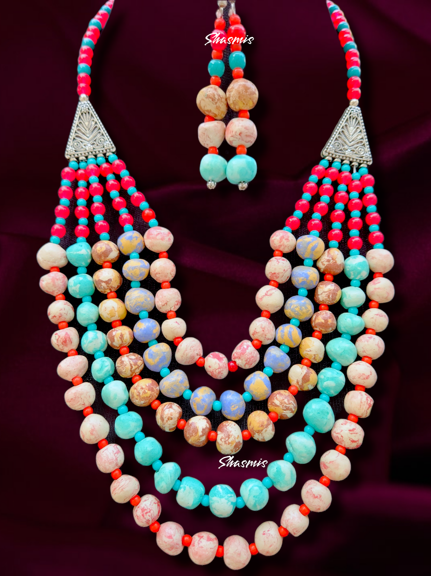 Long Layer Multi color Beads Boho Tribal Necklace