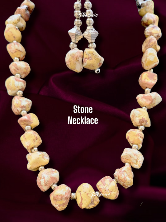 Beige Color Stone Boho Necklace With Earrings