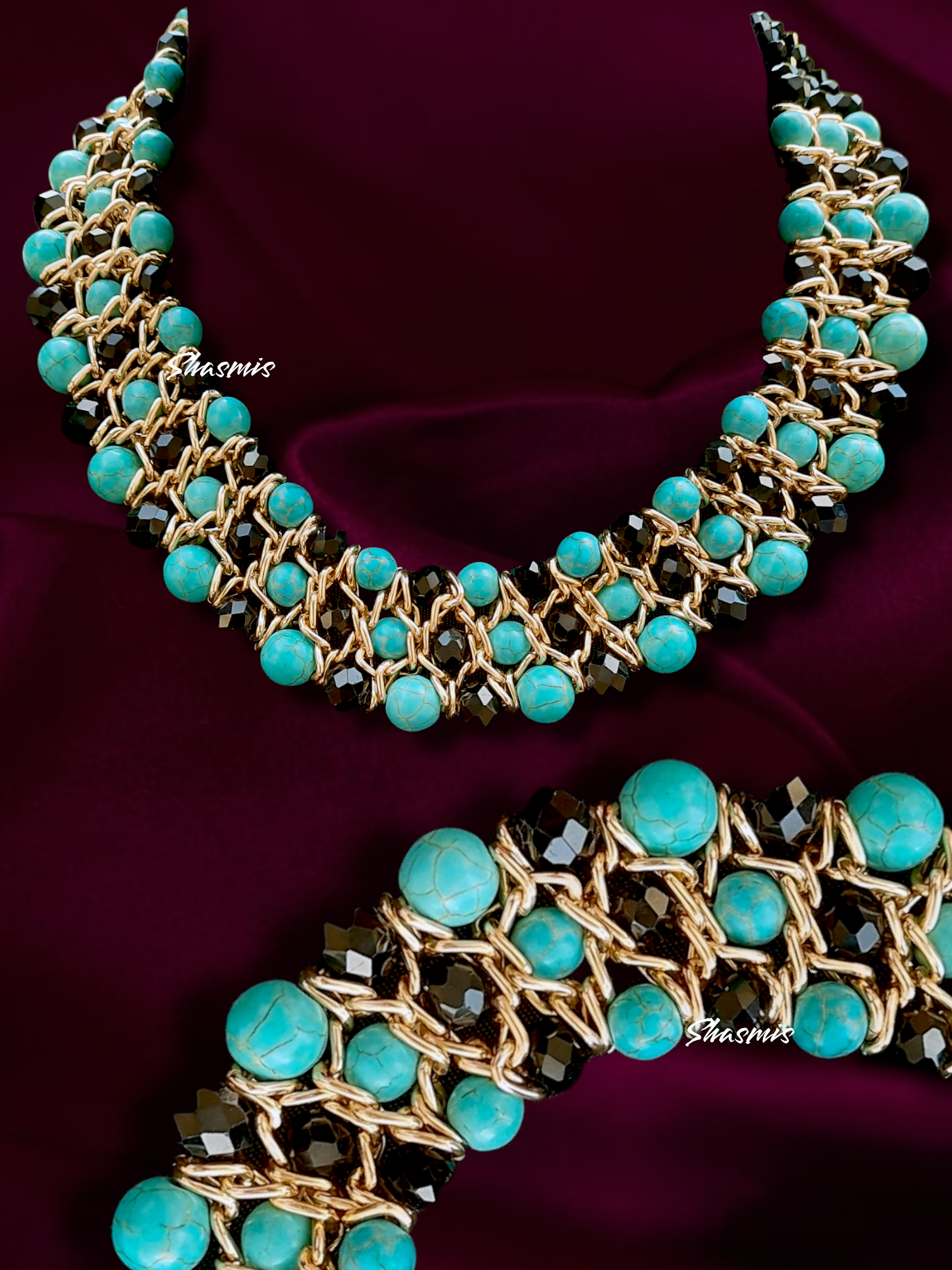 Blue and Black Beads Chain Necklace 