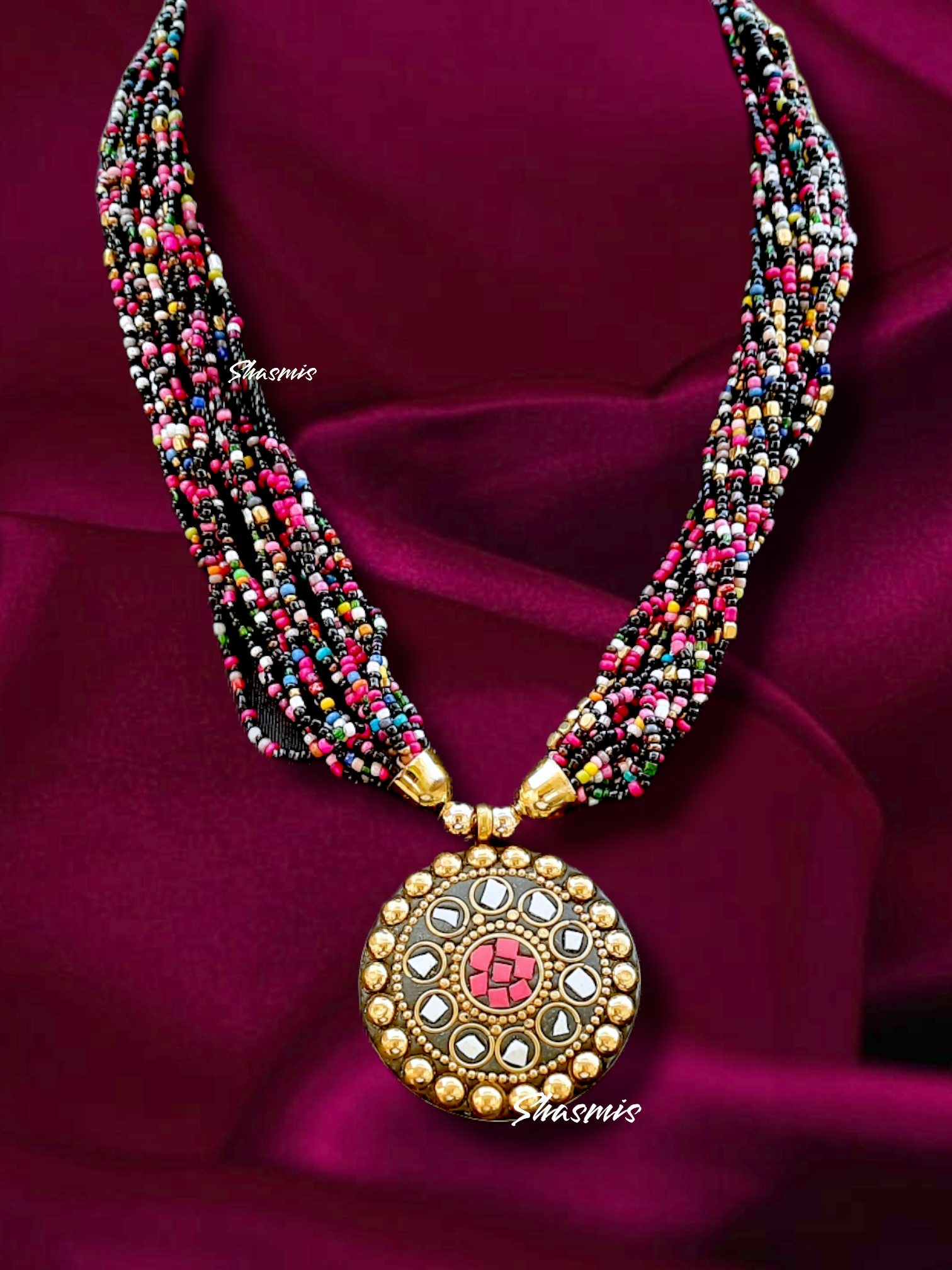 Multi Color Tibetan Necklace With Kundan Pendent