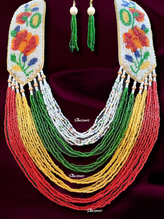 Multi Color Long Layer Tribal Necklace