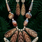 Long Carved Stones Beige Color Necklace With Earrings