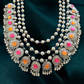 Silver Oxidised Orange and Pink Stone On Necklace