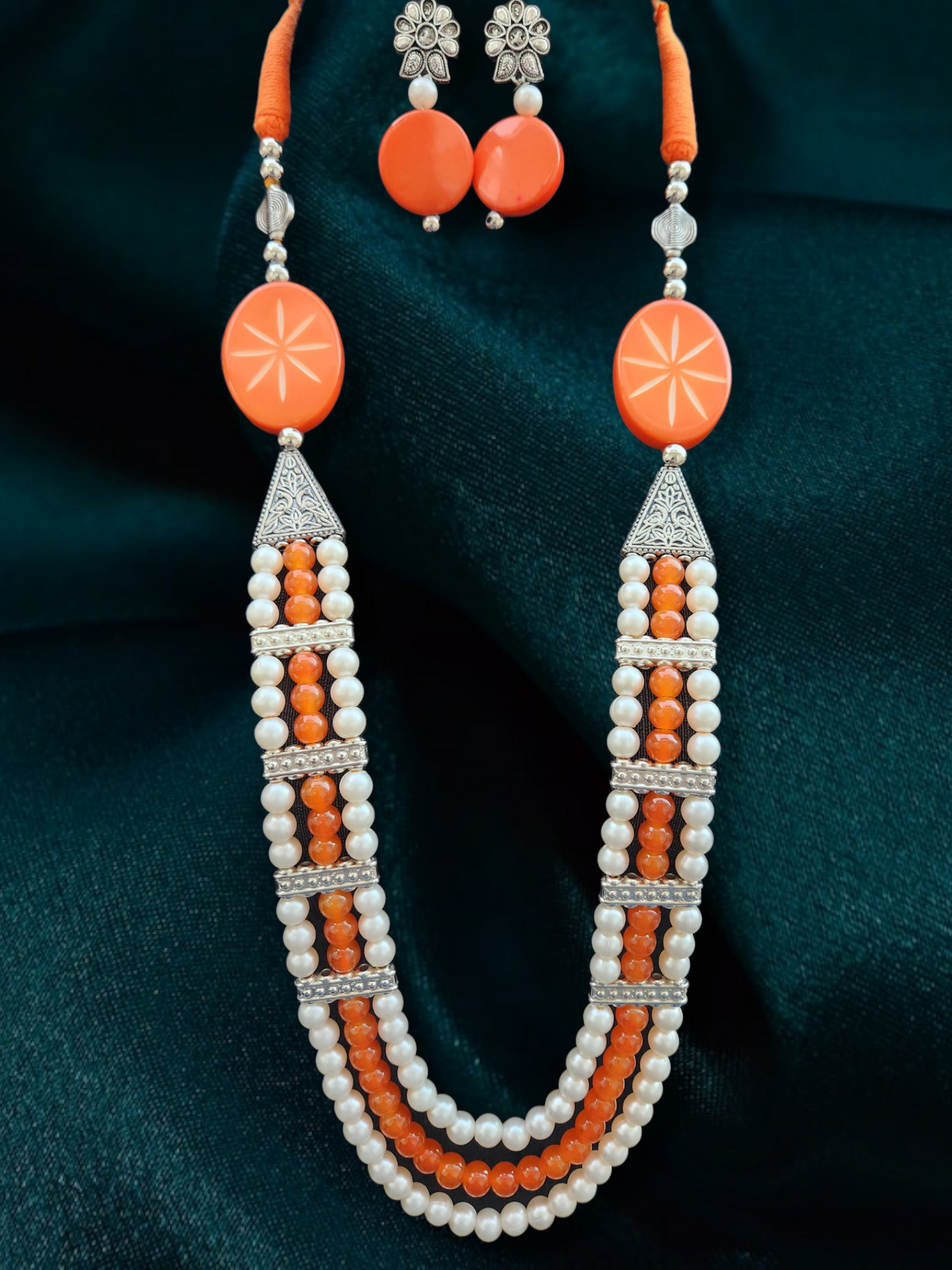 Long Pearl Fashion Tribal Necklace With Earrings