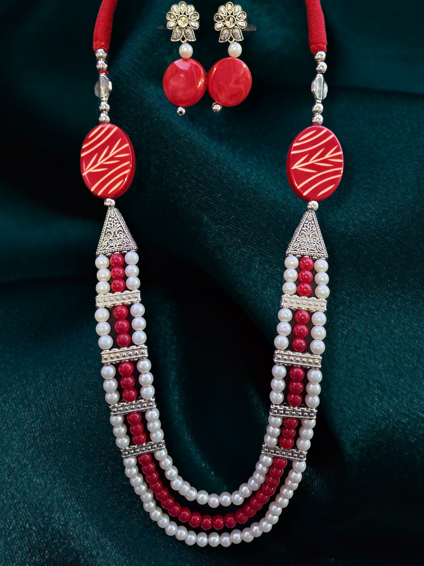 Long Pearl Fashion Tribal Necklace With Earrings