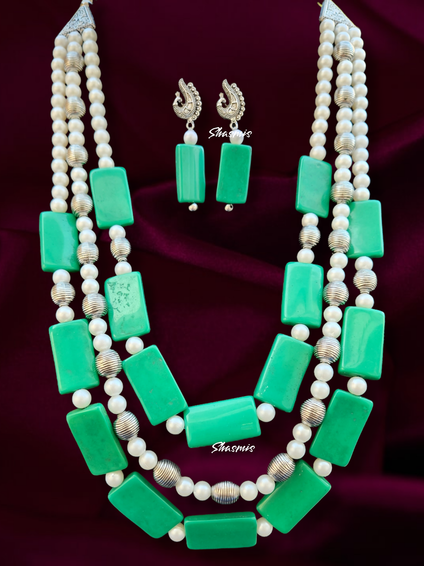 Long Layer Tibetan Stone Necklace With Earrings