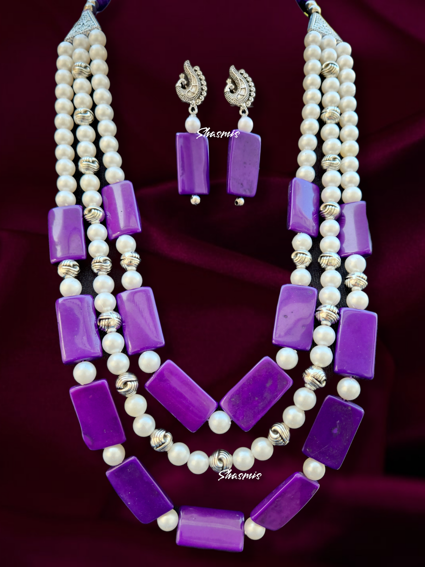 Long Layer Tibetan Stone Necklace With Earrings