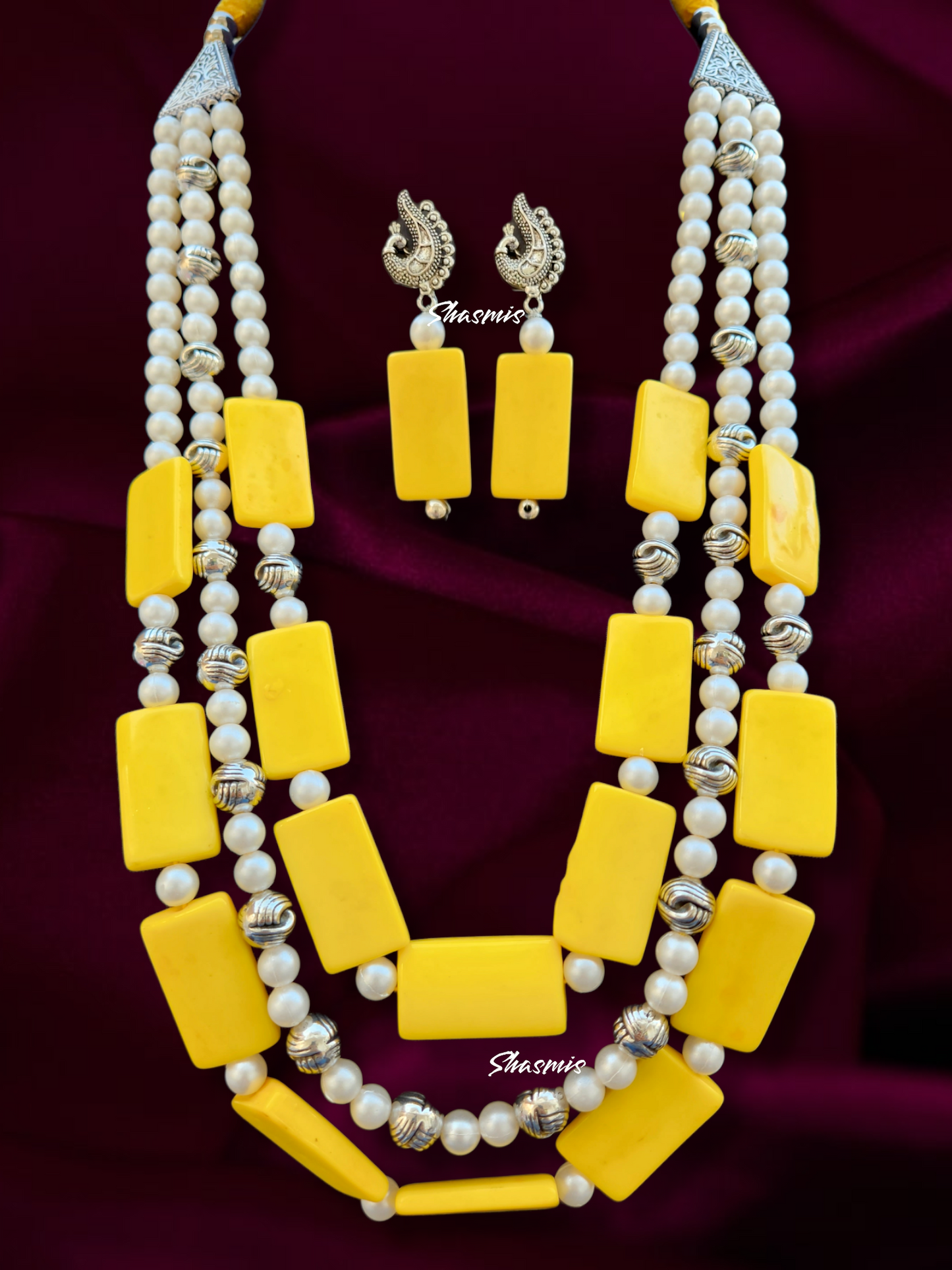 Long Layer Tibetan Stone Necklace With Earrings