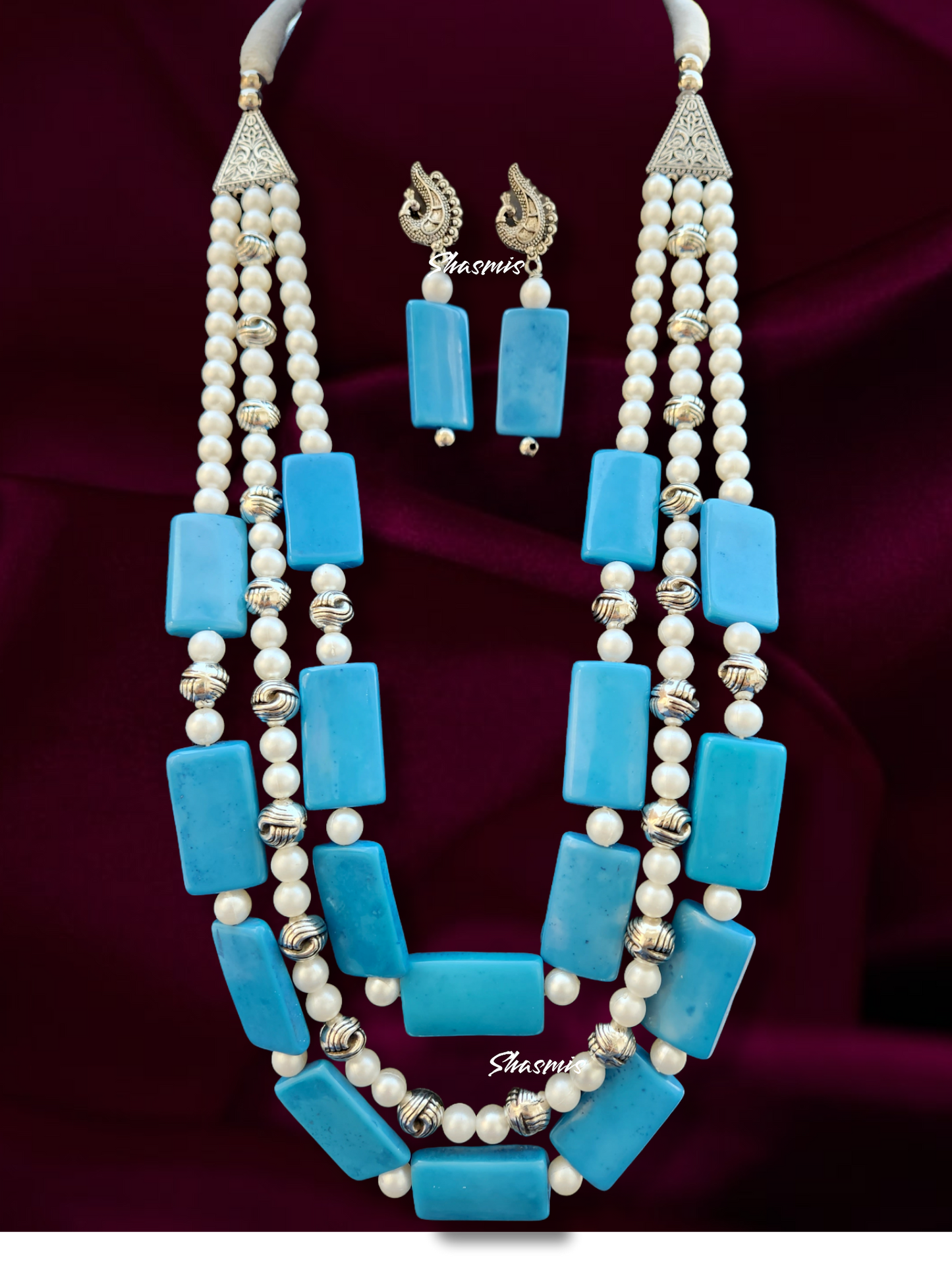 Long Layer Tibetan Stone Necklace With Earrings