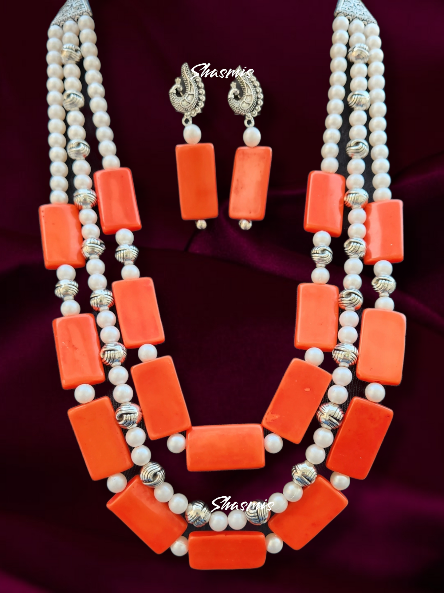 Long Layer Tibetan Stone Necklace With Earrings