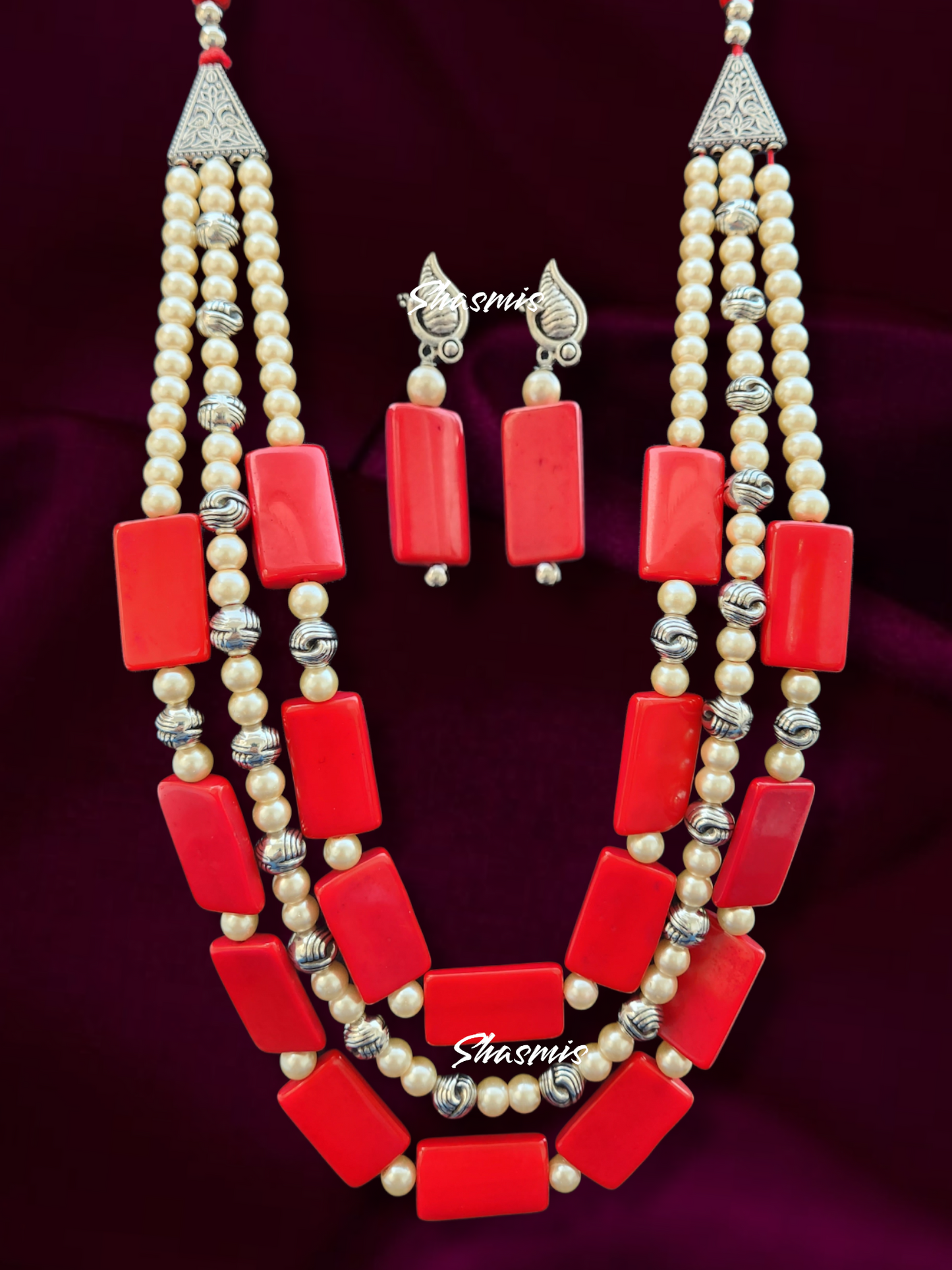 Long Layer Tibetan Stone Necklace With Earrings