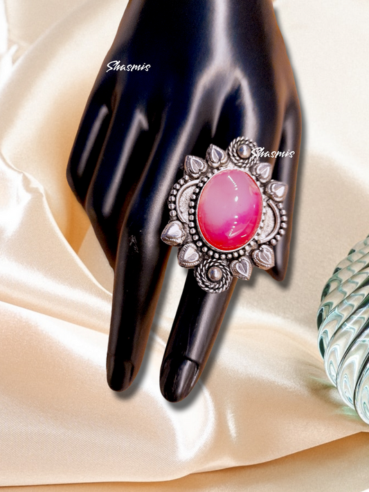 Pink Turkish Oval Gemstone Silve Wide Ring