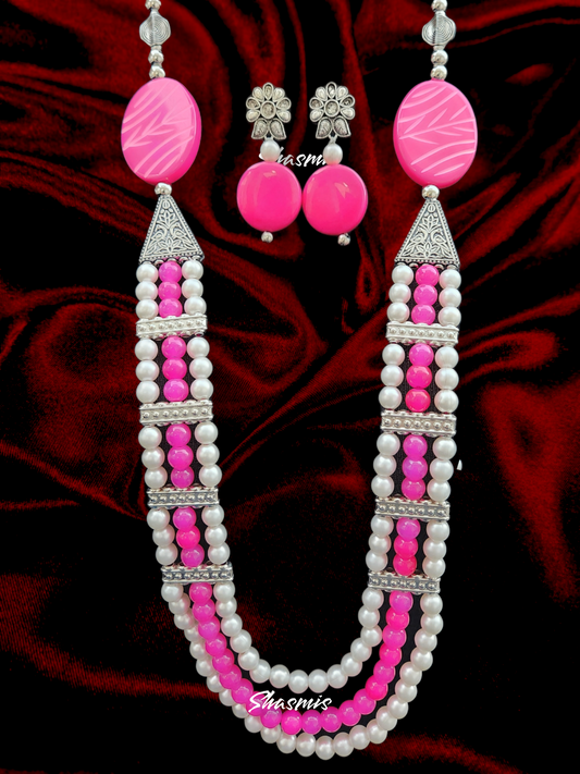 Long Pearl Fashion Tribal Necklace With Earrings