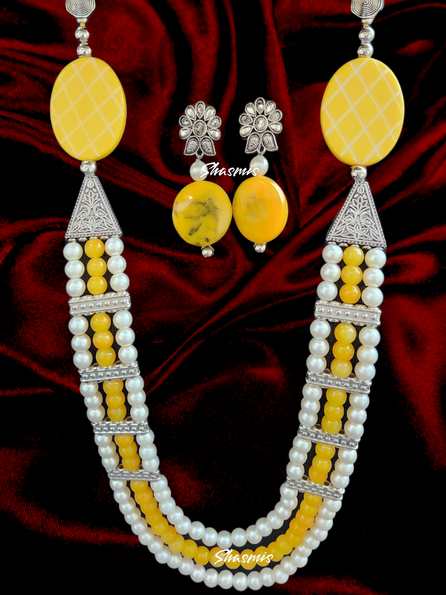 Long Pearl Fashion Tribal Necklace With Earrings