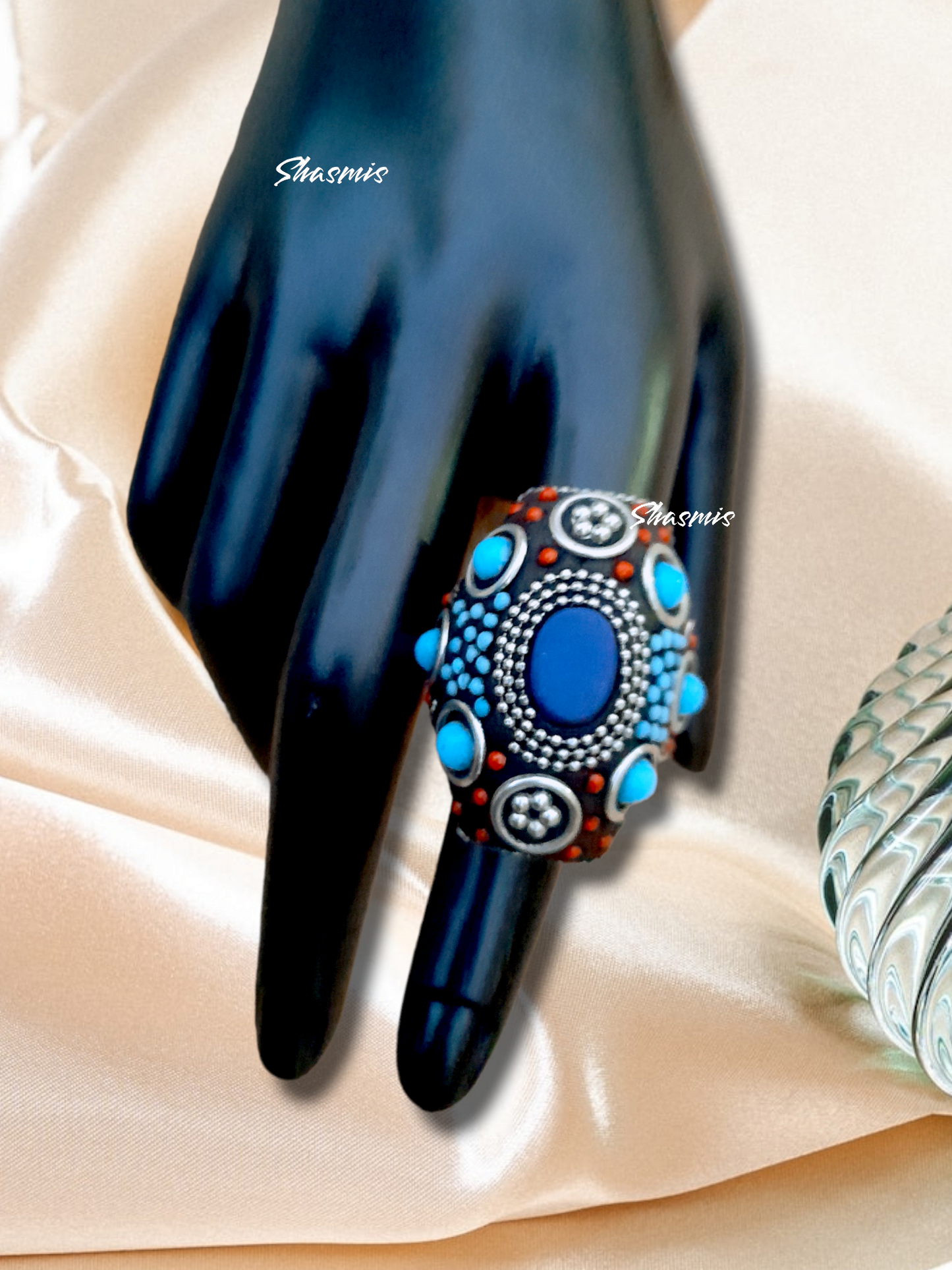 Blue Agate Centre Stone With Turkish Design Ring