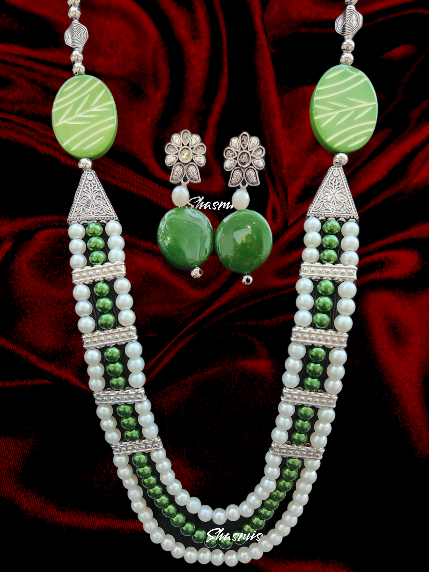 Long Pearl Fashion Tribal Necklace With Earrings