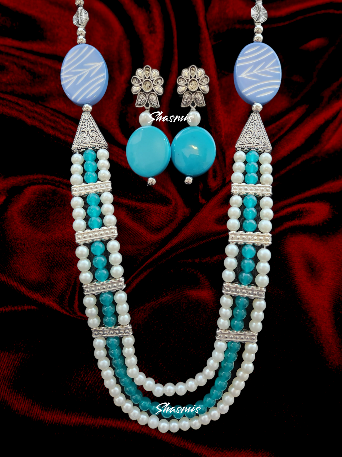 Long Pearl Fashion Tribal Necklace With Earrings