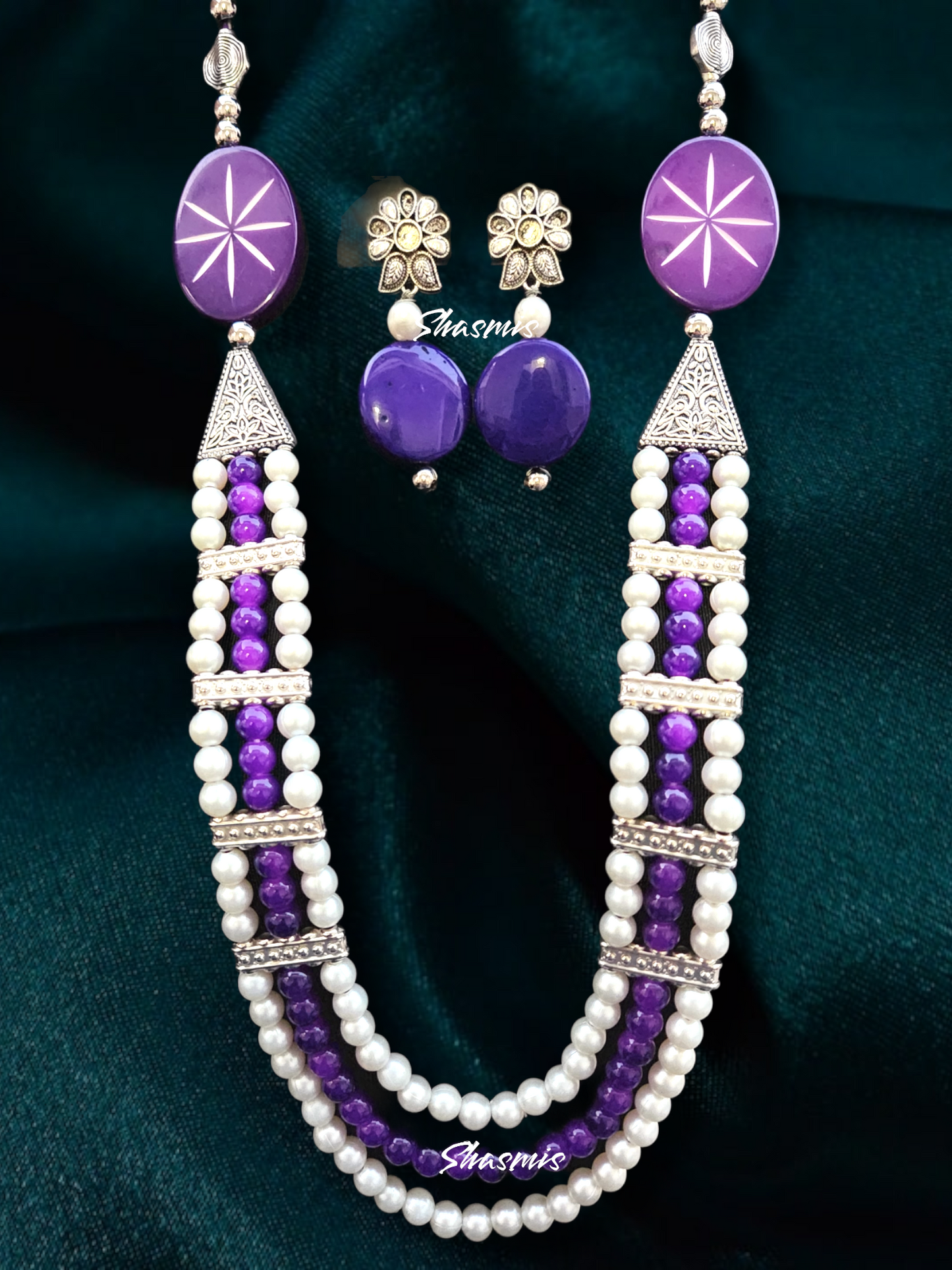 Long Pearl Fashion Tribal Necklace With Earrings