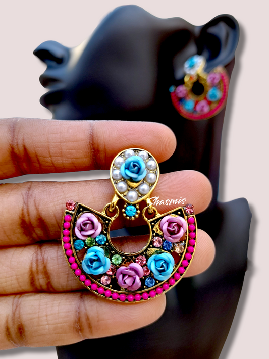 Colorful Flower Drop Chandbali Earrings