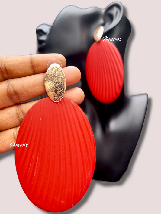 Red Color Long Drop Golden Earrings