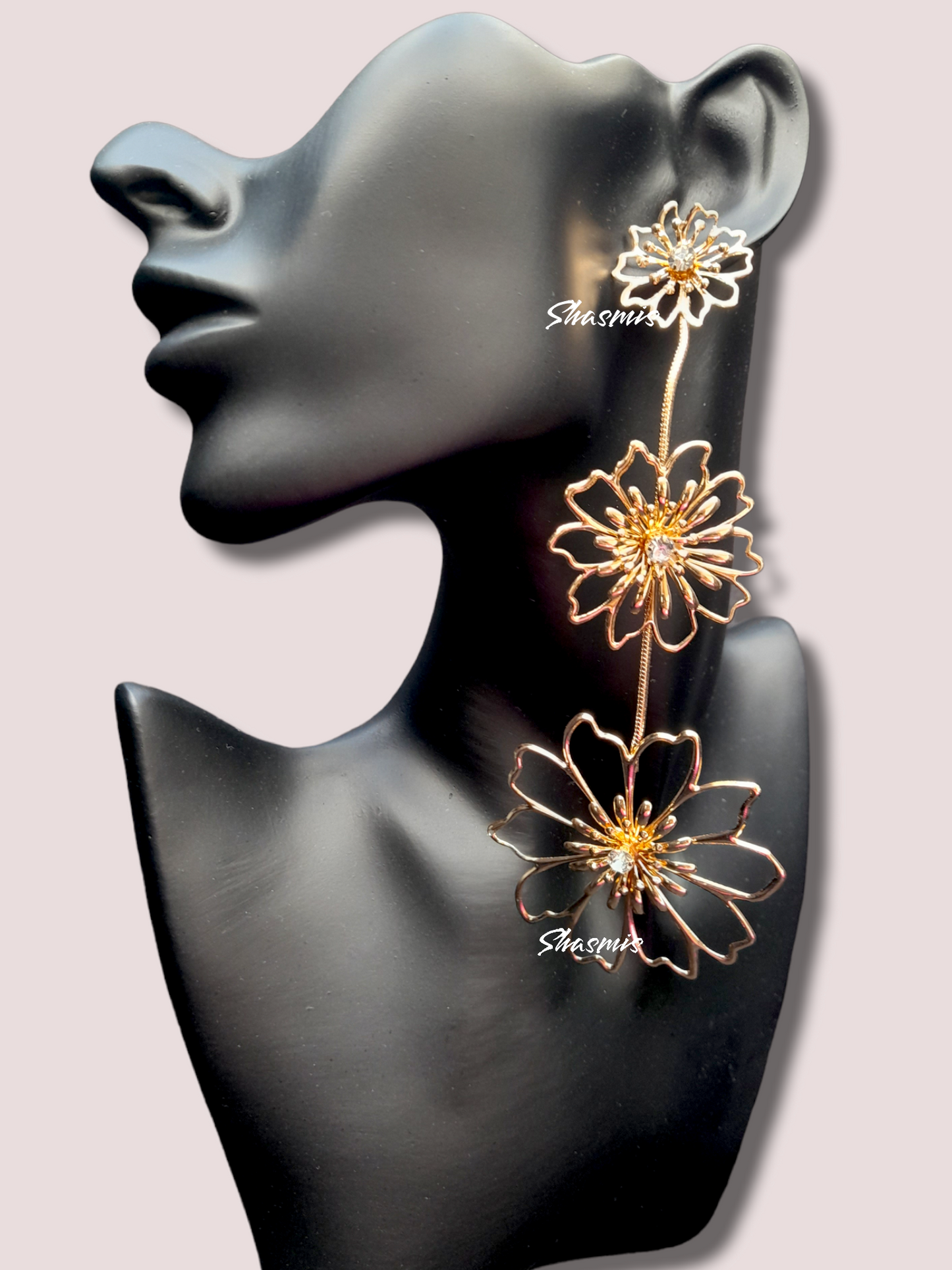 Gold Plated Flower Long Drop Fashion Earrings