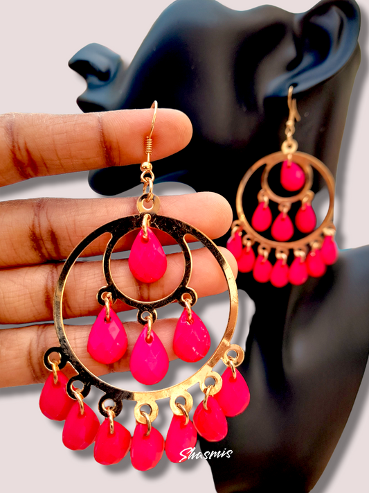 Gold Plated Chandbali With Pink PeaRLS On Drop Earrings