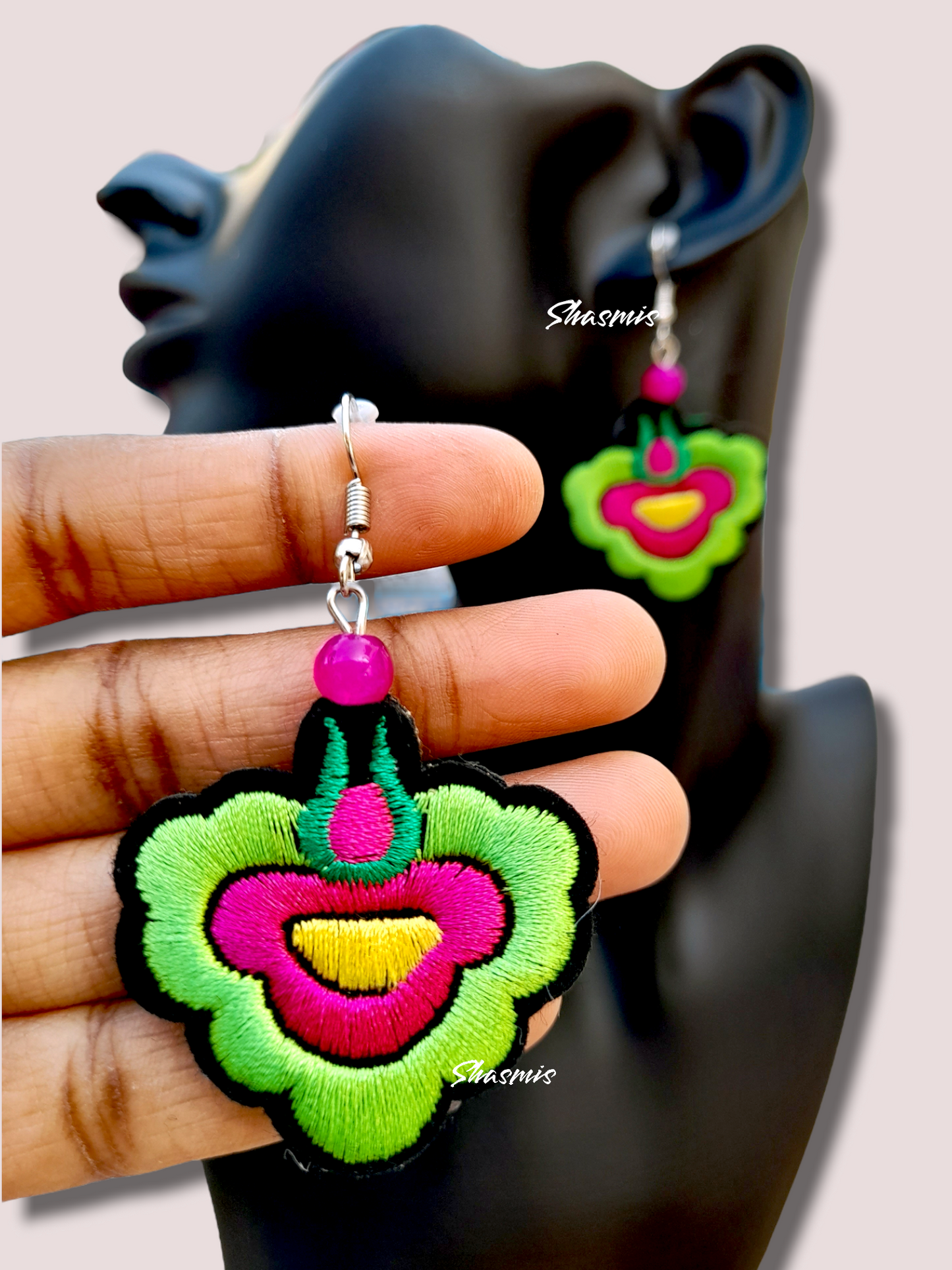 Green Color Tread Weaving Handmade Earrings